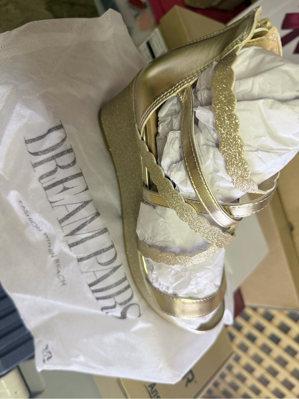 Dream Pairs Gold-Glitter Wedge Sandals